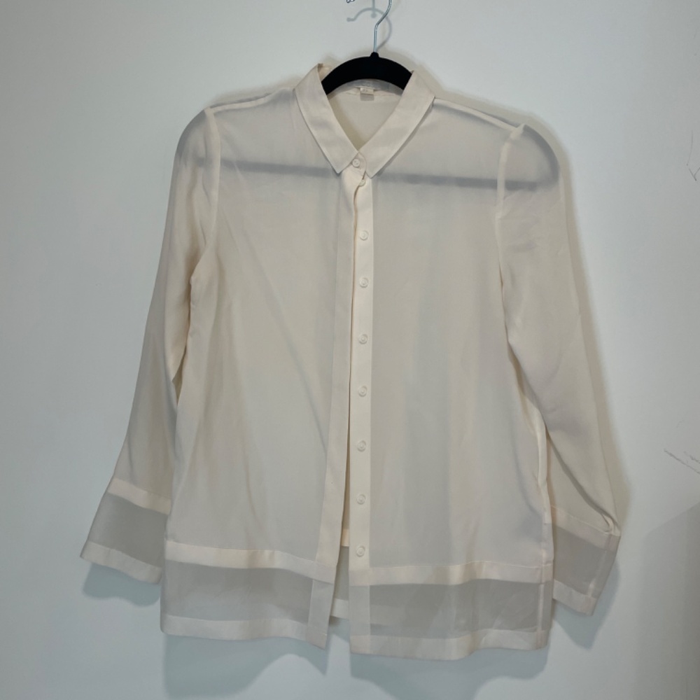 COS White Silk Button-Down Shirt With Sheer Trim